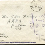 Artifact 1940-06-11-a - Letter to Mrs. Elton Newman sent from Aldershot, England, United Kingdom - Envelope, Obverse.
