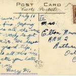 Artifact 1940-07-16-b - Postcard to Mrs. Elton Newman, sent from Truro, Nova Scotia, Canada - Postcard, Reverse.