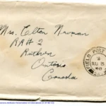Artifact 1940-08-04-a - Letter to Mrs. Elton Newman, sent from Aldershot, England, United Kingdom - Envelope, Obverse.