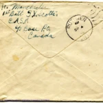 Artifact 1940-08-20-a - Letter to Mrs. Elton Newman, sent from Aldershot, England, United Kingdom - Envelope, Reverse.