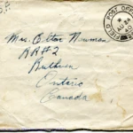 Artifact 1940-08-23-b - Letter to Mrs. Elton Newman, sent from Aldershot, England, United Kingdom - Envelope, Obverse.