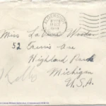 Artifact 1940-10-11-a - Letter to Miss La Verne Woods, sent from Aldershot, England, United Kingdom - Envelope, Obverse.