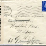 Artifact 1940-10-19-a - Letter to Miss La Verne Woods, sent from Aldershot, England, United Kingdom - Envelope, Obverse.