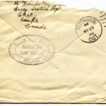 Artifact 1940-10-24-a - Letter to Mrs. Elton Newman, sent from Aldershot, England, United Kingdom - Envelope, Reverse.