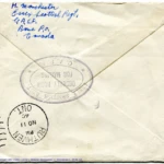 Artifact 1940-10-27-b - Postcard to Mrs. Elton Newman, sent from Aldershot, England, United Kingdom - Envelope, Reverse.