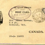 Artifact 1940-10-27-b - Postcard to Mrs. Elton Newman, sent from Aldershot, England, United Kingdom - Postcard, Obverse.