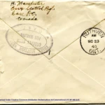 Artifact 1940-10-31-b - Postcard to Miss L. Woods, sent from Aldershot, England, United Kingdom - Postcard, Reverse.