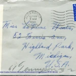 Artifact 1940-11-08-a - Letter to Miss La Verne Woods, sent from Aldershot, England, United Kingdom - Envelope, Obverse.