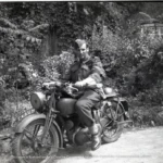 L/Cpl Harry William Manchester on his patrol motorcycle, Southern England, circa 1941.