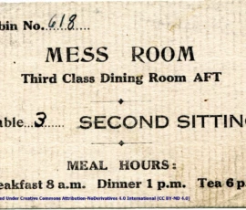 H.M.T. Empress of Australia Mess Card, July 1940, obverse.